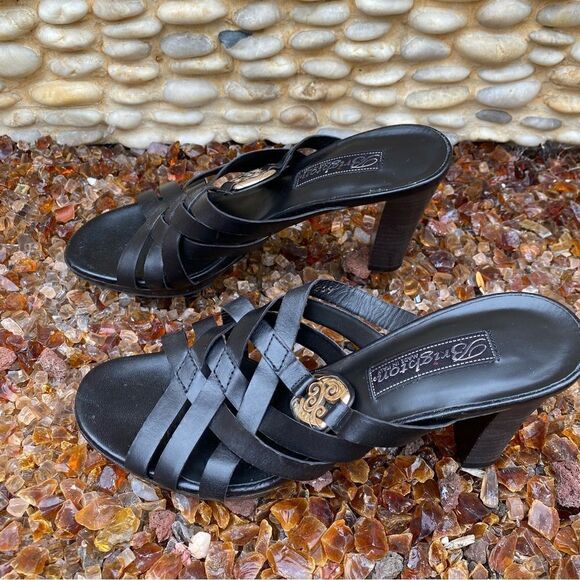 Brighton Vista Black Slide Open Toe Sandals Strappy Heels Leather Size 7.5M EUC! - Picture 6 of 10
